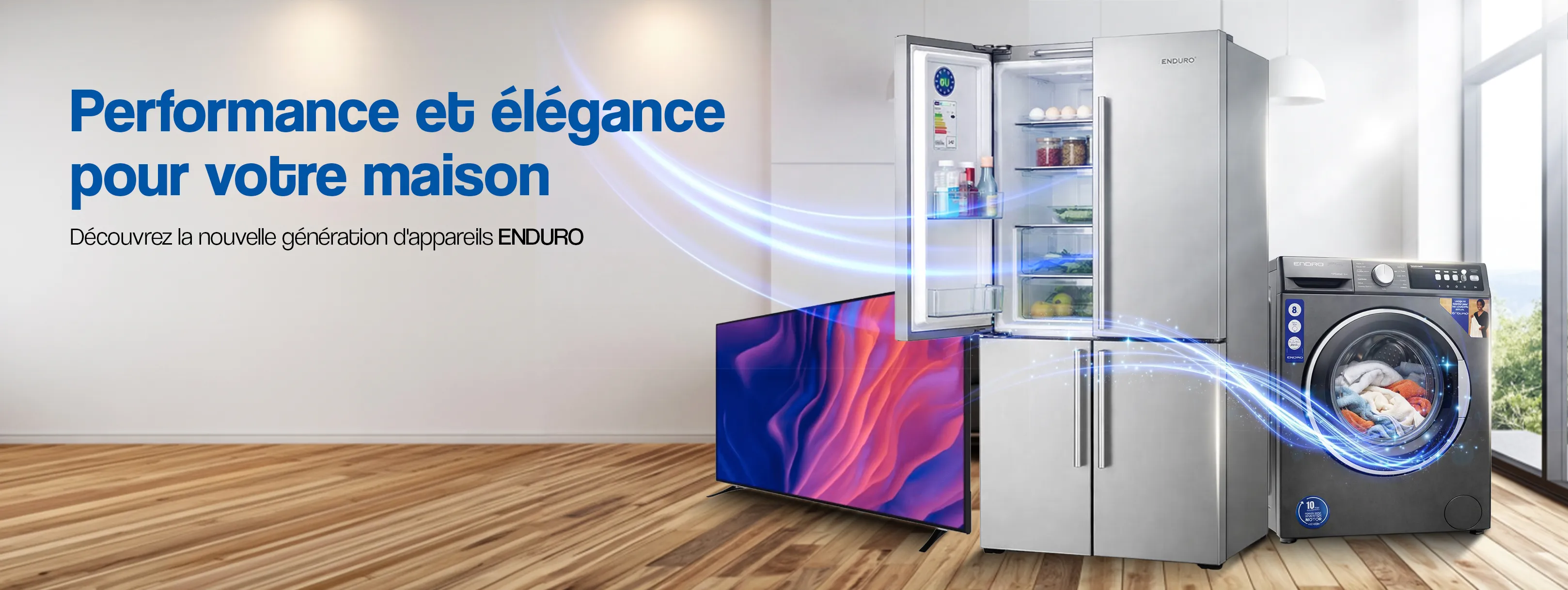 Bannière promotionnelle Enduro - Performance et élégance pour votre maison avec appareils électroménagers modernes