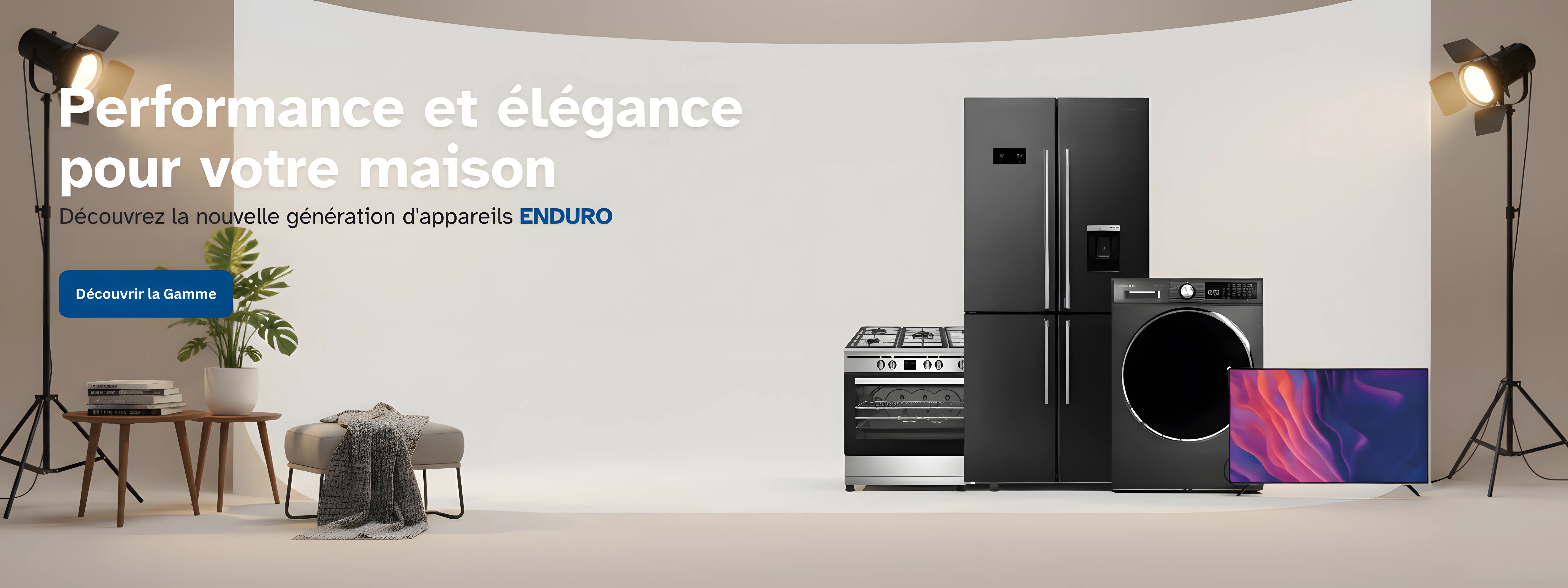 Bannière promotionnelle Enduro - Performance et élégance pour votre maison avec appareils électroménagers modernes